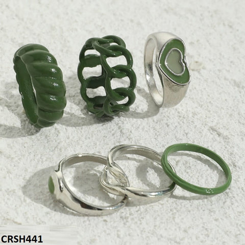 CRSH441 YPG Heart & Green 6 Midi Painted Rings - CRSH