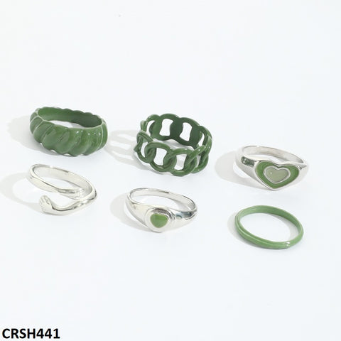 CRSH441 YPG Heart & Green 6 Midi Painted Rings - CRSH