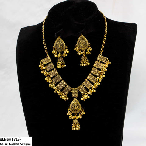 LNSH171 MAR Pear Square Necklace Set - LNSH