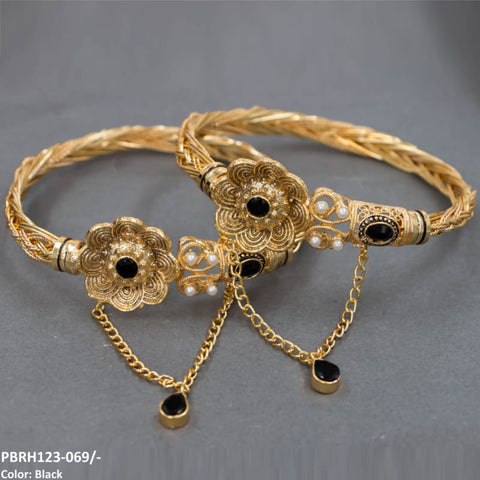 PBRH123 MZM Flower Beza Hand Bangles Pair - PBRH