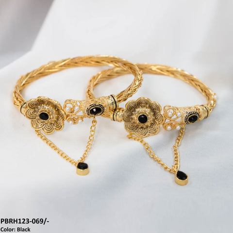 PBRH123 MZM Flower Beza Hand Bangles Pair - PBRH