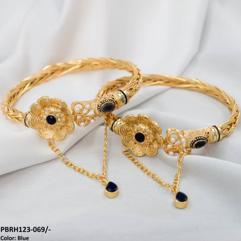 PBRH123 MZM Flower Beza Hand Bangles Pair - PBRH