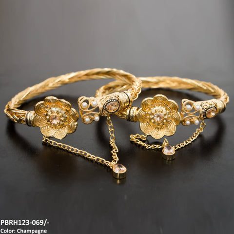 PBRH123 MZM Flower Beza Hand Bangles Pair - PBRH