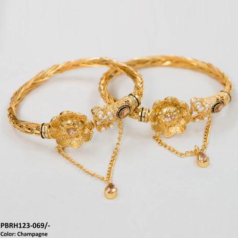 PBRH123 MZM Flower Beza Hand Bangles Pair - PBRH