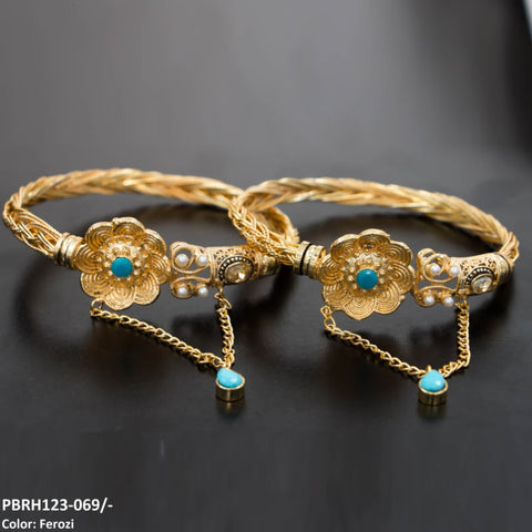 PBRH123 MZM Flower Beza Hand Bangles Pair - PBRH
