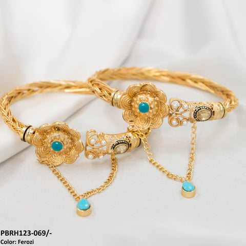 PBRH123 MZM Flower Beza Hand Bangles Pair - PBRH