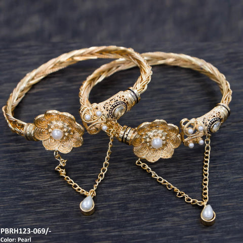 PBRH123 MZM Flower Beza Hand Bangles Pair - PBRH