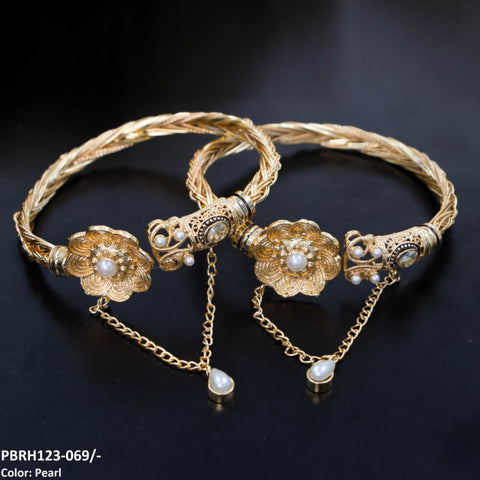 PBRH123 MZM Flower Beza Hand Bangles Pair - PBRH