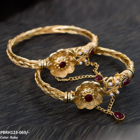 PBRH123 MZM Flower Beza Hand Bangles Pair - PBRH