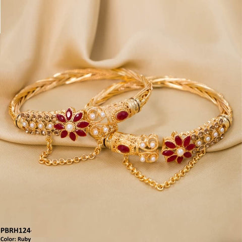 PBRH124 MZM Pear Flower Hand Bangles Pair - PBRH