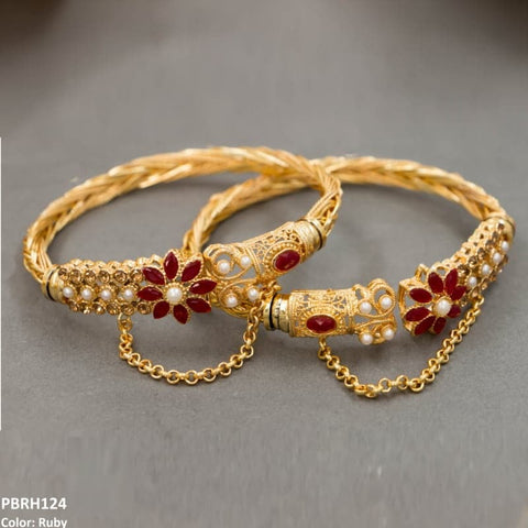 PBRH124 MZM Pear Flower Hand Bangles Pair - PBRH