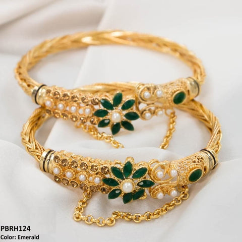 PBRH124 MZM Pear Flower Hand Bangles Pair - PBRH