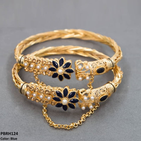 PBRH124 MZM Pear Flower Hand Bangles Pair - PBRH