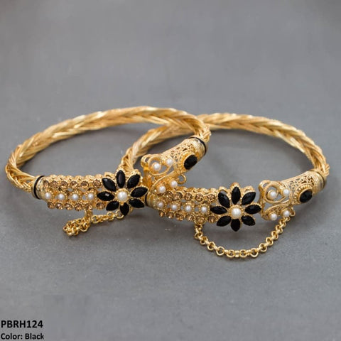 PBRH124 MZM Pear Flower Hand Bangles Pair - PBRH