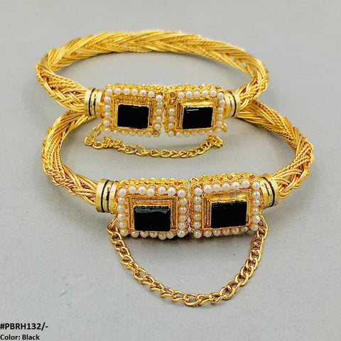 PBRH132 MZM Rectangle/Pearl hand Bangles Pair - PBRH
