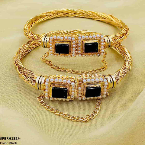 PBRH132 MZM Rectangle/Pearl hand Bangles Pair - PBRH