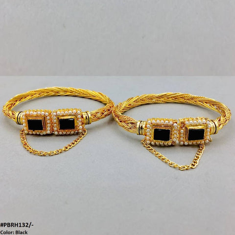 PBRH132 MZM Rectangle/Pearl hand Bangles Pair - PBRH