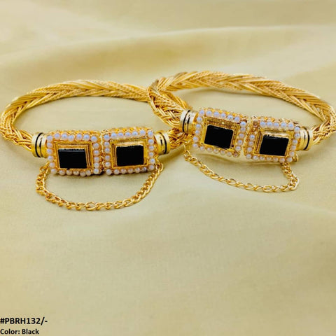 PBRH132 MZM Rectangle/Pearl hand Bangles Pair - PBRH