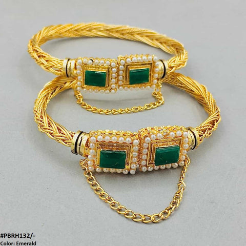 PBRH132 MZM Rectangle/Pearl hand Bangles Pair - PBRH