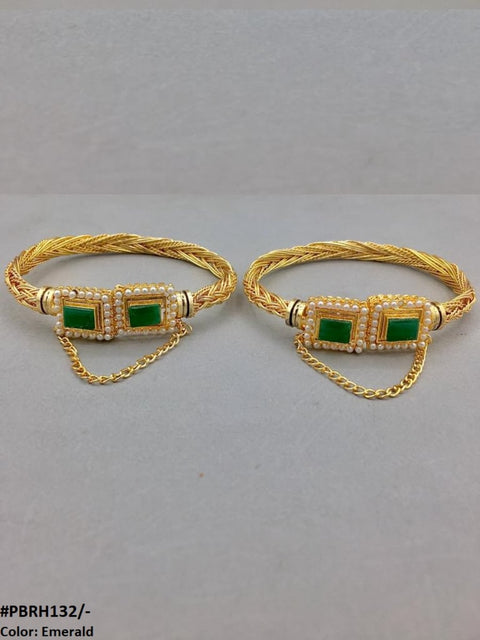 PBRH132 MZM Rectangle/Pearl hand Bangles Pair - PBRH