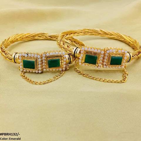 PBRH132 MZM Rectangle/Pearl hand Bangles Pair - PBRH