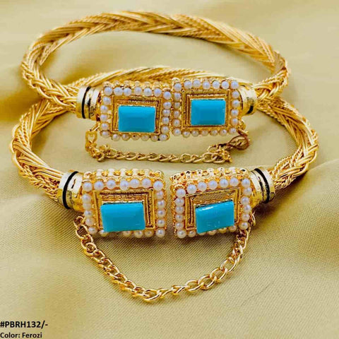 PBRH132 MZM Rectangle/Pearl hand Bangles Pair - PBRH