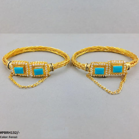 PBRH132 MZM Rectangle/Pearl hand Bangles Pair - PBRH