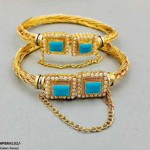 PBRH132 MZM Rectangle/Pearl hand Bangles Pair - PBRH