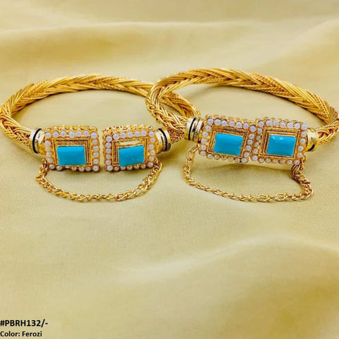 PBRH132 MZM Rectangle/Pearl hand Bangles Pair - PBRH
