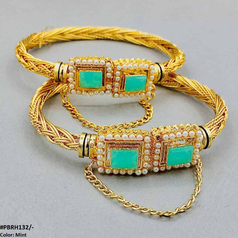 PBRH132 MZM Rectangle/Pearl hand Bangles Pair - PBRH