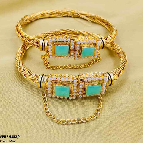 PBRH132 MZM Rectangle/Pearl hand Bangles Pair - PBRH