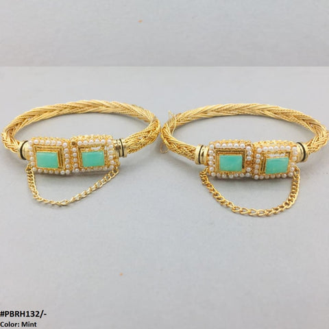 PBRH132 MZM Rectangle/Pearl hand Bangles Pair - PBRH