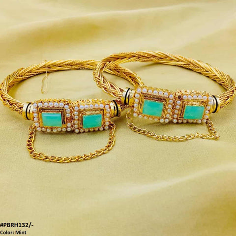 PBRH132 MZM Rectangle/Pearl hand Bangles Pair - PBRH
