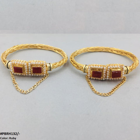 PBRH132 MZM Rectangle/Pearl hand Bangles Pair - PBRH