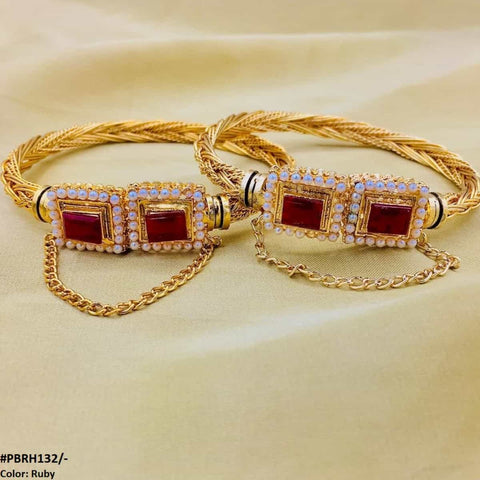 PBRH132 MZM Rectangle/Pearl hand Bangles Pair - PBRH