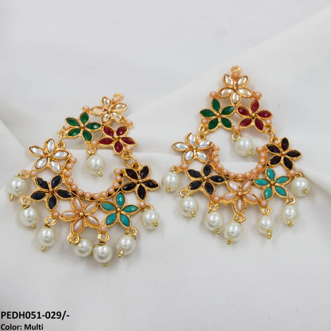 PEDH051 FRN Flower Pearl Drop Earrings Pair - PEDH