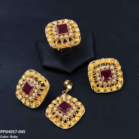 PPSH057 OAK layered Saqure Pendant Set - PPSH
