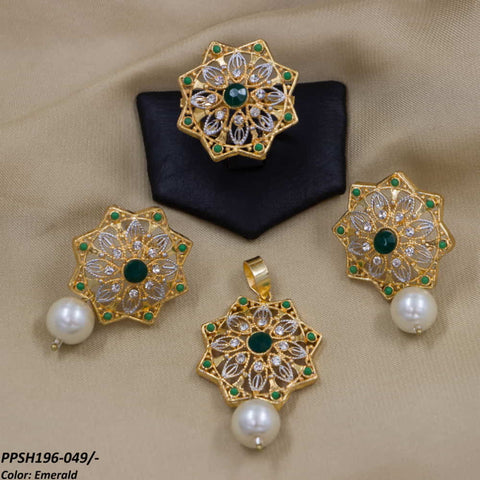 PPSH196 SDQ Flower Pearl Drop Pendant Set - PPSH