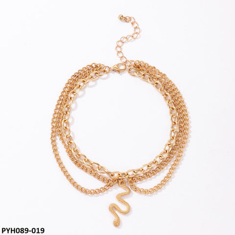 PYH089 YYE Layer Anaconda/Curb Chain Foot Anklet - PYH