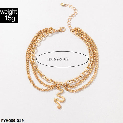 PYH089 YYE Layer Anaconda/Curb Chain Foot Anklet - PYH