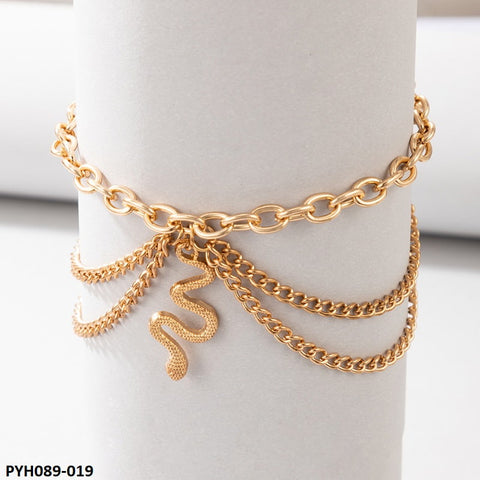 PYH089 YYE Layer Anaconda/Curb Chain Foot Anklet - PYH