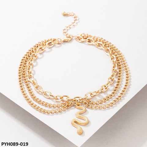 PYH089 YYE Layer Anaconda/Curb Chain Foot Anklet - PYH