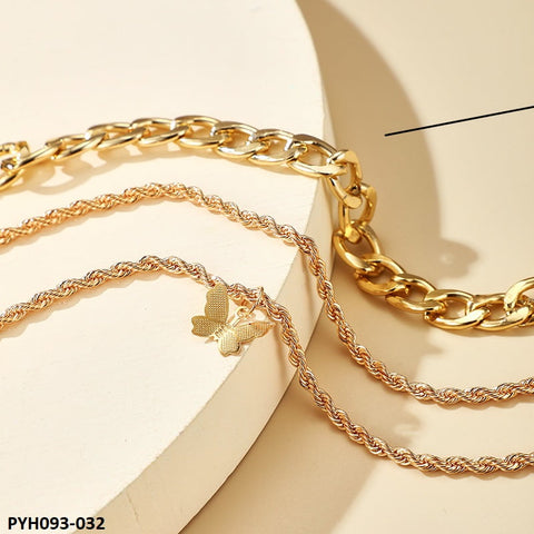 PYH093 YYE Butterfly/Braid/Curb Chain 3 Foot Anklet - PYH