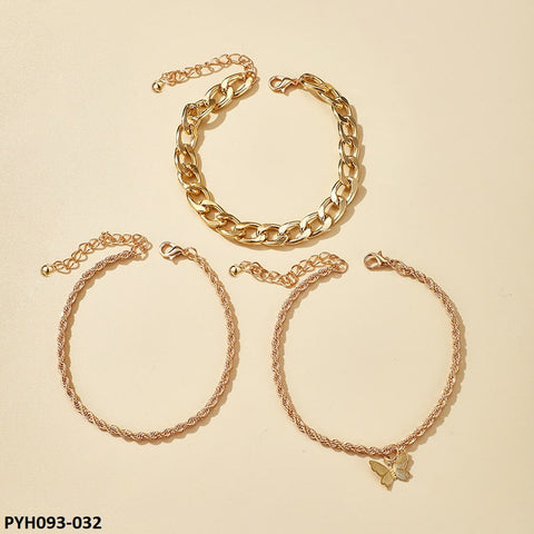 PYH093 YYE Butterfly/Braid/Curb Chain 3 Foot Anklet - PYH