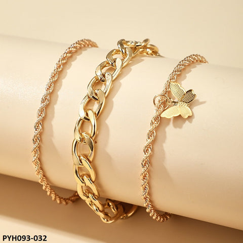PYH093 YYE Butterfly/Braid/Curb Chain 3 Foot Anklet - PYH
