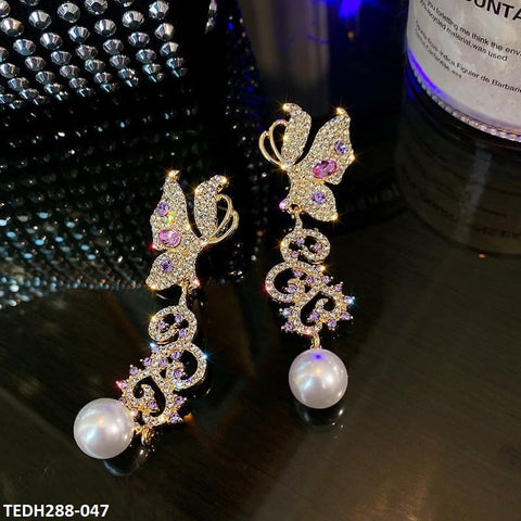 TEDH288 YQG Butterfly Pearl Drop Pair Earrings - TEDH