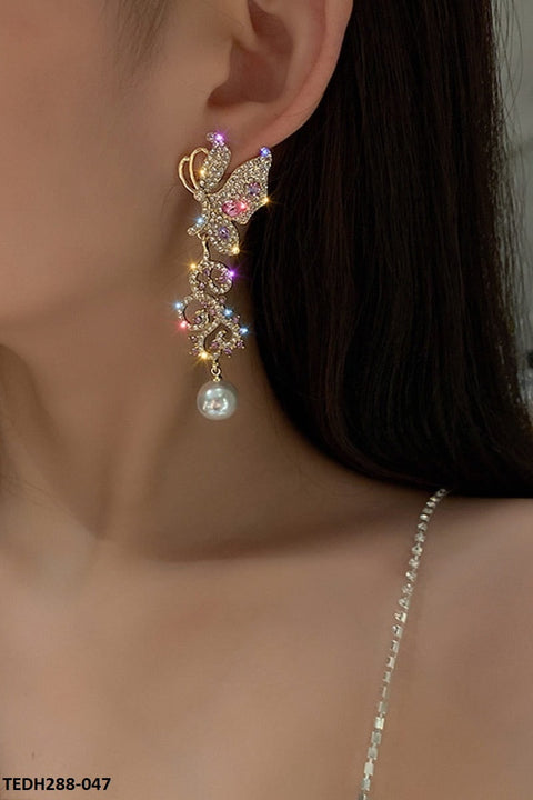 TEDH288 YQG Butterfly Pearl Drop Pair Earrings - TEDH