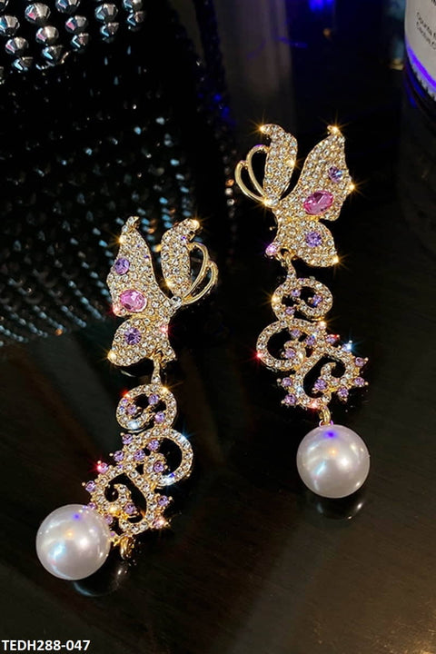 TEDH288 YQG Butterfly Pearl Drop Pair Earrings - TEDH