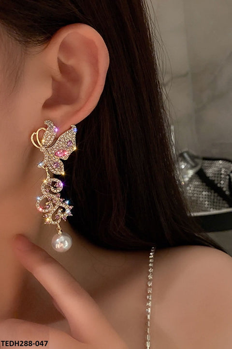TEDH288 YQG Butterfly Pearl Drop Pair Earrings - TEDH