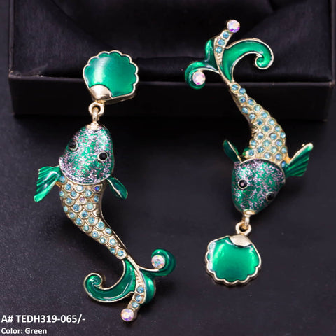TEDH319 KSU Painted Shine Fish Drop Earrings Pair - CEDH